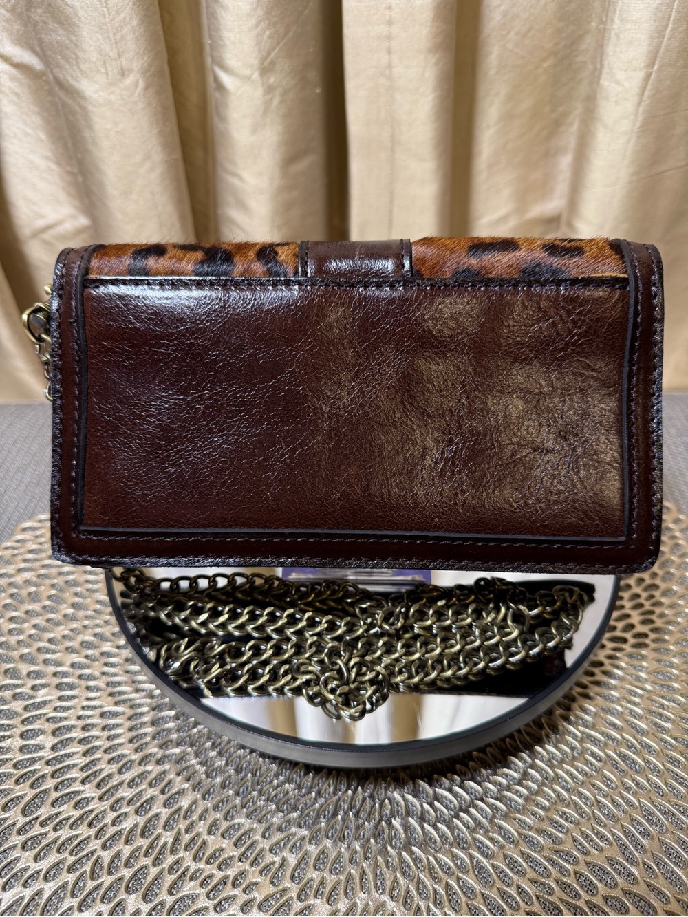 Patricia Nash Leopard Haircalf Leather Chain Crossbody Clutch - Picture 3 of 13